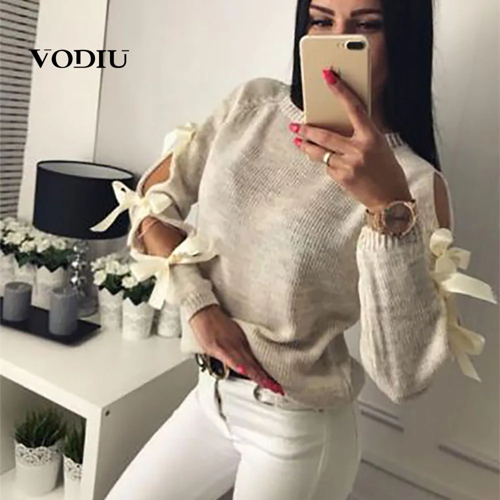 

New Turtleneck Knitting Sweater Bow Hollow Out Long Sleeve O-Neck Sweater Women Winter New Jumper Tops Knitwear Sweaters