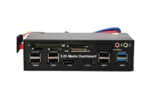 5.25″PC Media Dashboard Multi-Function Front Panel 2-Port USB 3.0 +6-Port + USB2.0 All In 1 Card Reader + eSATA+ SATA+Auido Port