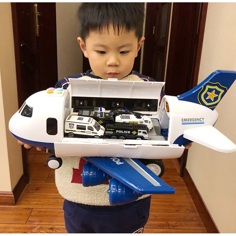 Baratos Avión de juguete para niños niño bebé gran tamaño pista de música inercia coche avión modelo de pasajero gran espacio de almacenamiento