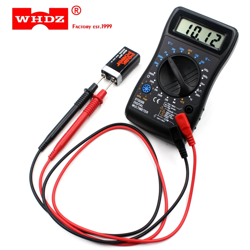 

WHDZ DT820B Digital Multimeter Mini Protable with Overload protection Voltmeter Ampere Ohm Tester Probe DC AC LCD Black Color