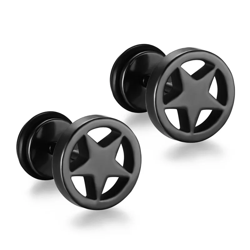 

Cool Stainless Steel Studs Earrings For Women And Men Round Star shape Barbell Punk Ear Jewelry Gold Black Blue Color Earring