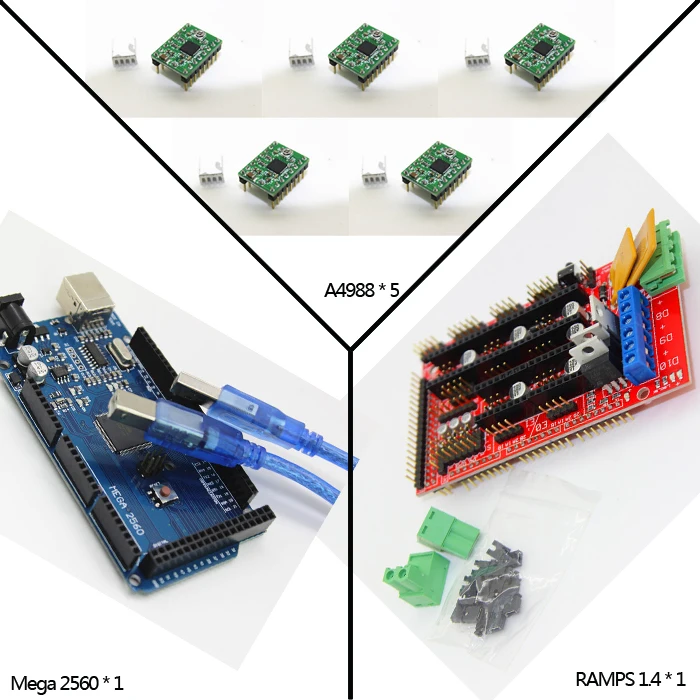  Free shipping Mega 2560 R3 + 1pcs RAMPS 1.4 Controller + 5pcs A4988 Stepper Driver Module +for 3D Printer kit Reprap MendelPrusa 