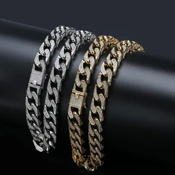 

Cuban Necklace 16mm Width Heavy Full Iced Out Chain Zircon Square Men Cuban Link Necklace Copper Choker Bling HipHop Jewelry