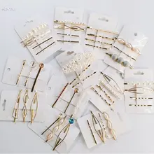 AOMU 1 набор Корея Акриловые Имитация жемчуга заколки для волос розовые хрустальные шпильки для волос металлические полые Стразы в форме сердца заколки для волос аксессуары для волос