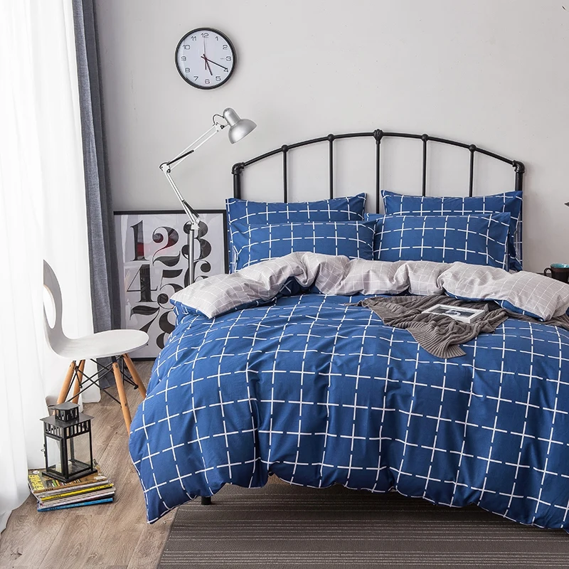 

Modern simple style Home Textile 3/4pcs Bedding Sets Geometric Plaid Solid AB Side Duvet Cover Bed Sheet Pillow Case boy/adultS