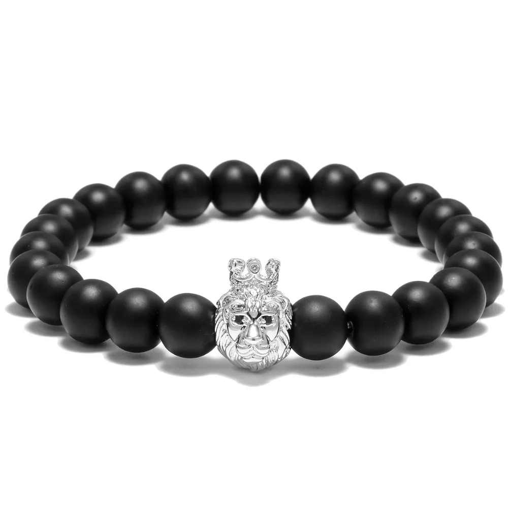 Браслет King Lion Cool Animal черная матовая головка в виде короны льва Мужская Женская
