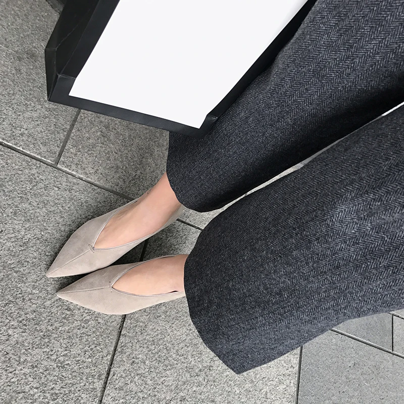  hot VANGULL women Genuine Leather shoes cow leather Sheep suede spike heels pointed toe women pumps