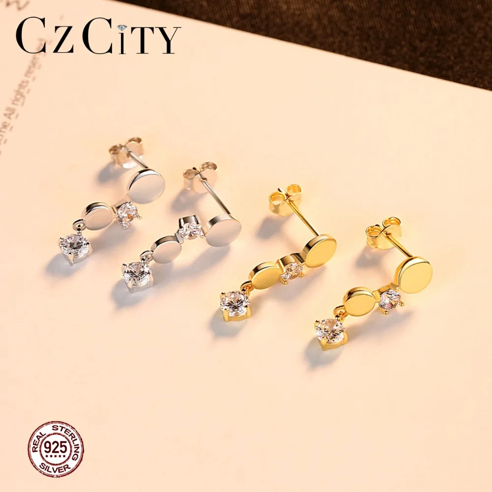 CZCITY Мода одноцветная Круглый свисающие серьги для женщин с сверкающий Цирконий