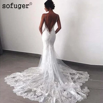 

2019 White Ivory Sexy Applique Sweetheart Lace Backless Mermaid Bridal Gown Wedding Dresses Vestidos de Noivas Custom