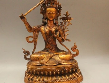 

17" Tibet Buddhism Bronze Gild Seat Wenshu Manjushri Goddess Statue Sculpture