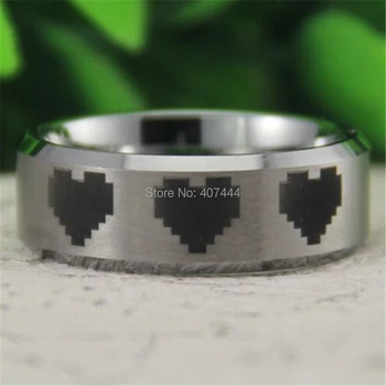 

Free Shipping YGK JEWELRY Hot Sales 8MM Brushed Silver Bevel Legend of Zelda 8-Bit Hearts Men's Tungsten Ring