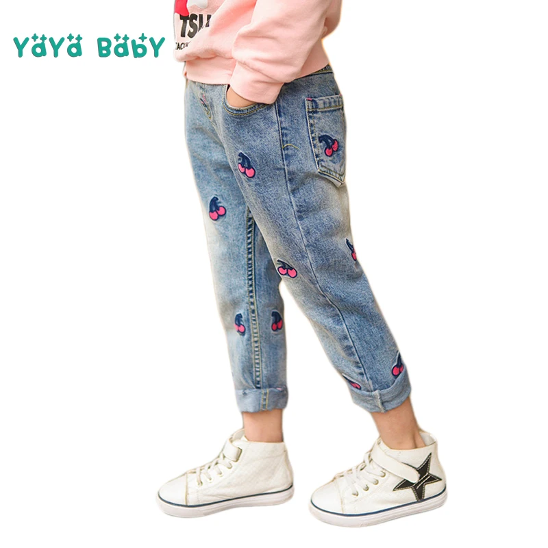 

Lovely Girls Jeans Cherry Pattern Kids Jeans for 3 4 5 6 7 8 9 10 11 12 Year Girls Casual Children Pants Toddlers Teens Trousers