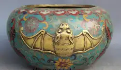 Бесплатная доставка отмечены Китайский Перегородчатые Gild bat горшок jar КРОК Курильница статуя