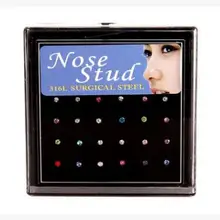 24 шт./упак. кольцо для носа набор для женщин Девушка кристалл из нержавеющей хирургический стальной нос пирсинг Кристалл нос шпилька Лот Ювелирные изделия для тела