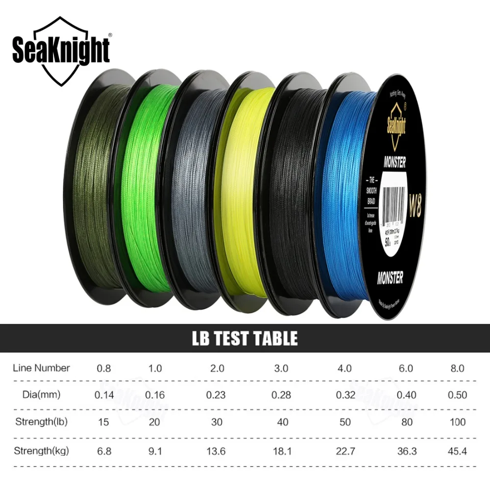 SeaKnight Монстр W8 леска 300 м 8strands супер прочная леска в оплетке из полиэстера леска 15 20 30 40 50 80 100LB