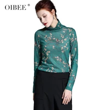 OIBEE2019 Весна и зима Женская Новая мода печать Высокий воротник стрейч вязать хлопок дикий Джемпер Футболка