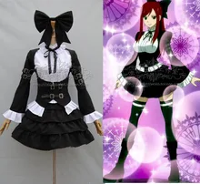 Fairy Tail Erza Scarlet maid lolita negro Cosplay hechas cutome envío gratis