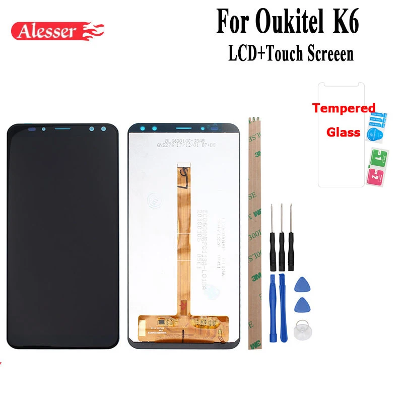 

Alesser For Oukitel K6 LCD Display +Touch Screen Assembly Repair Parts Replacement Phone Accessories +Tools +Case Or Film