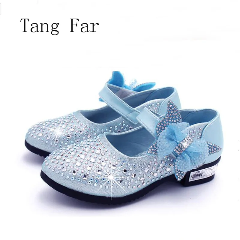 

High Heel Wedding Girls Shoes Princess Bow Enfant Leather Shoes Kids Show Heels Baby School Party Shoe Platform Zapatos Children