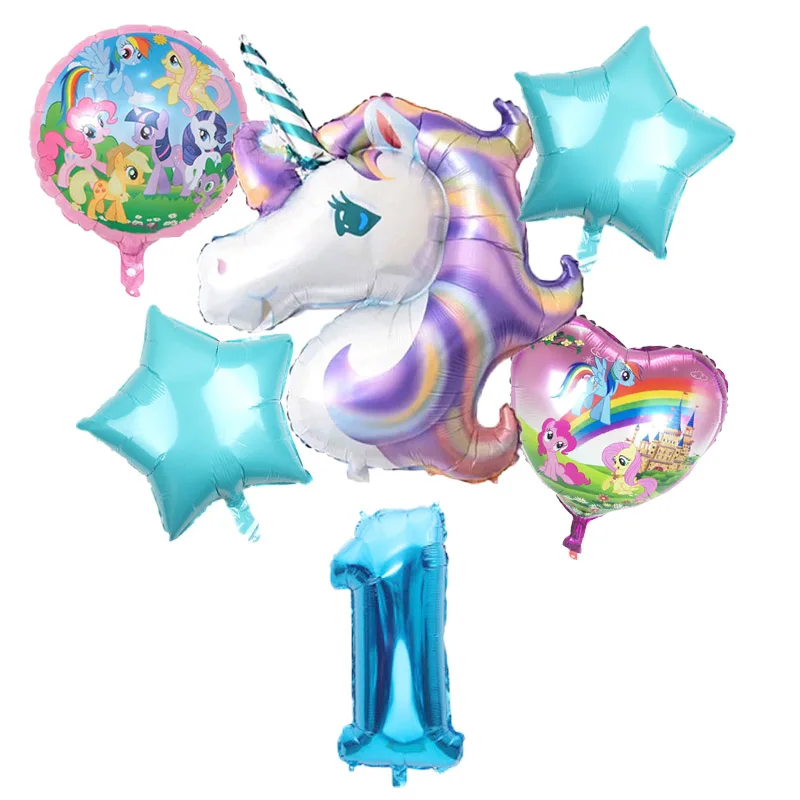 6Pcs Birthday Party Decor Kids Unicorn Balloons My Little horse Party Supplies Balloons 32 inch Number Helium Digital Baloon Set