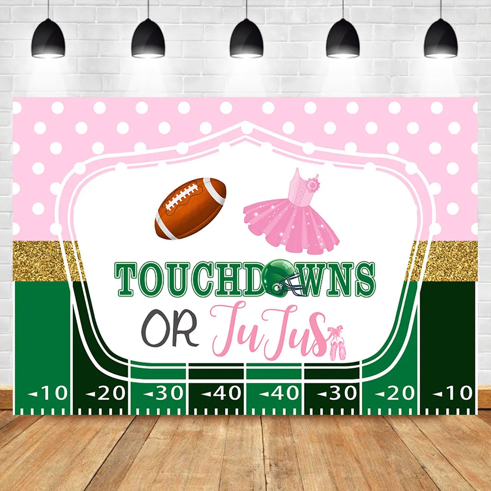 

Gender Reveal Backdrop Touchdowns or Tutus Baby Shower Photo Booth Props Backdrops Gender Surprise Photography Background