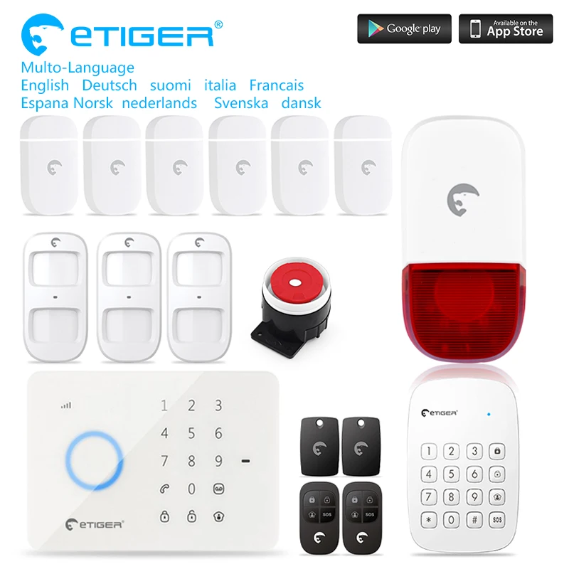 eTIGER S3B IOS Android APP Control Wireless Home Security GSM Alarm System Kits Remote Control Autodial 2017 etiger intelligent android ios app remote control wireless home security pstn gsm alarm system kit large lcd screen