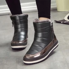 Женские ботильоны; Новинка года; зимние теплые водонепроницаемые женские зимние ботинки; Модные женские ботинки на плоской подошве с молнией; зимняя обувь