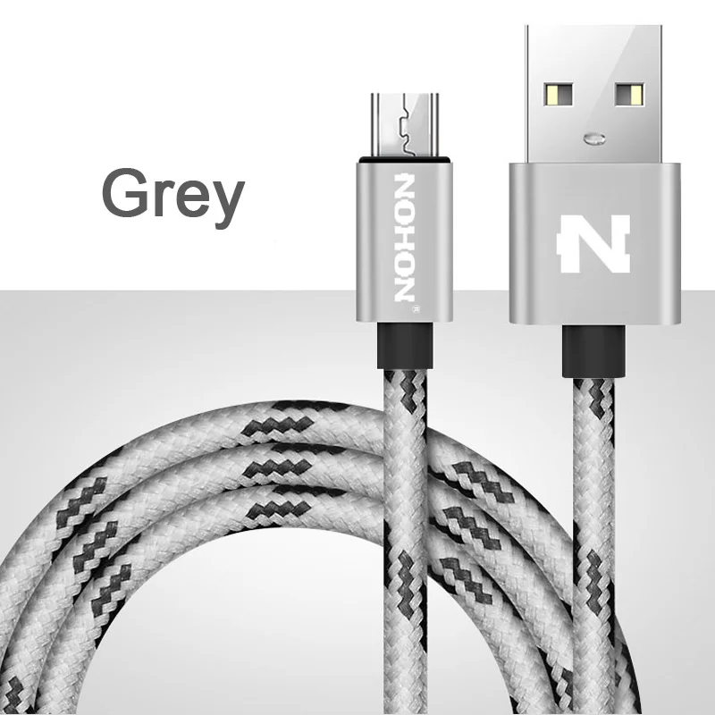 NOHON Micro USB кабель для быстрой зарядки нейлон для samsung Xiaomi huawei Nokia sony LG USB ЗУ для мобильного телефона Кабели для синхронизации данных - Цвет: Grey
