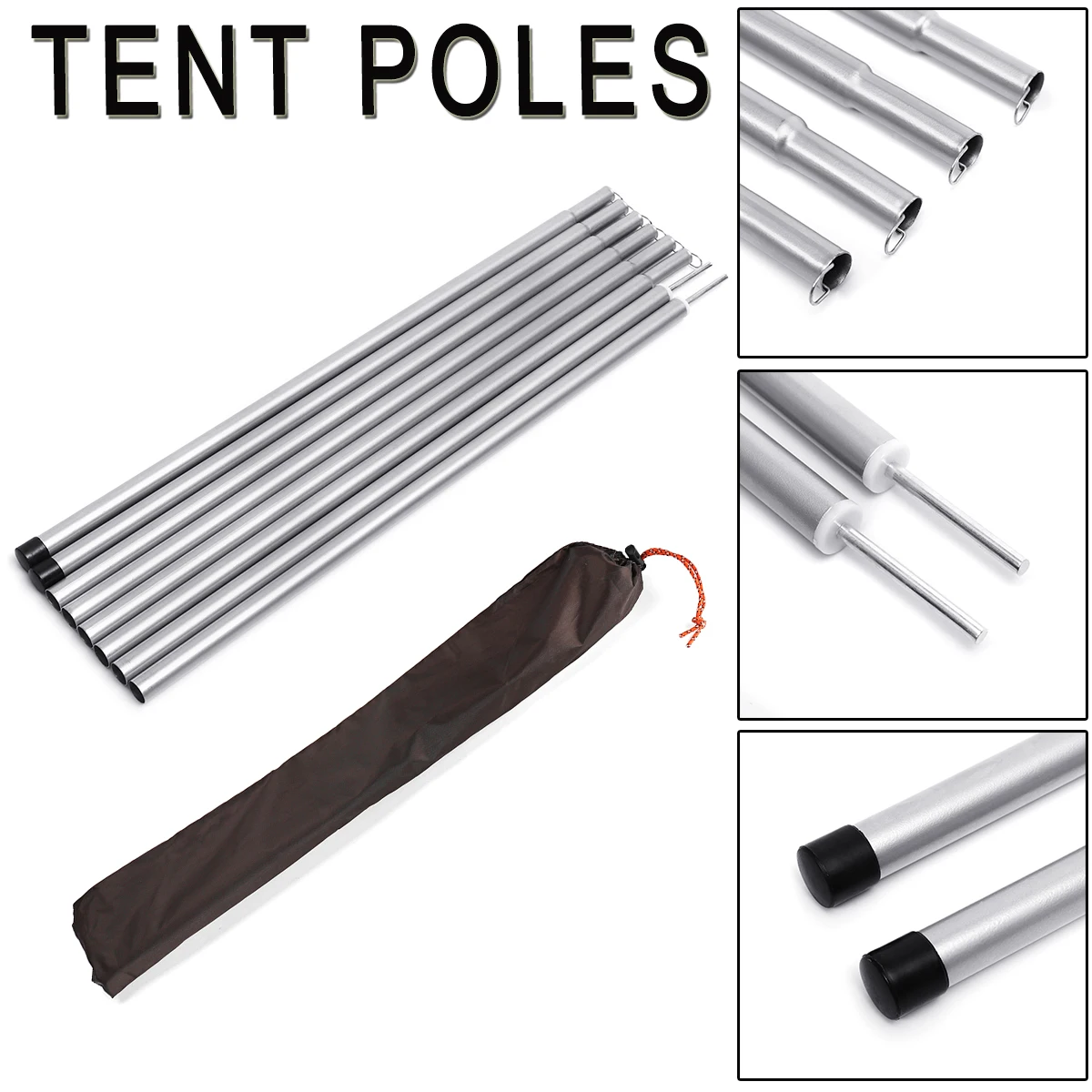 8Pcs 55cm Tent Pole Camping Adjustable Awning Rod