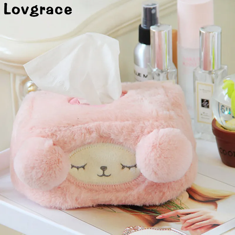 

Lovgrace Free Shipping High Quality Plush Sheep Tissue Box Cover Cute Cartoon Style Napkin Dispenser Storage Bag Napkin Holder