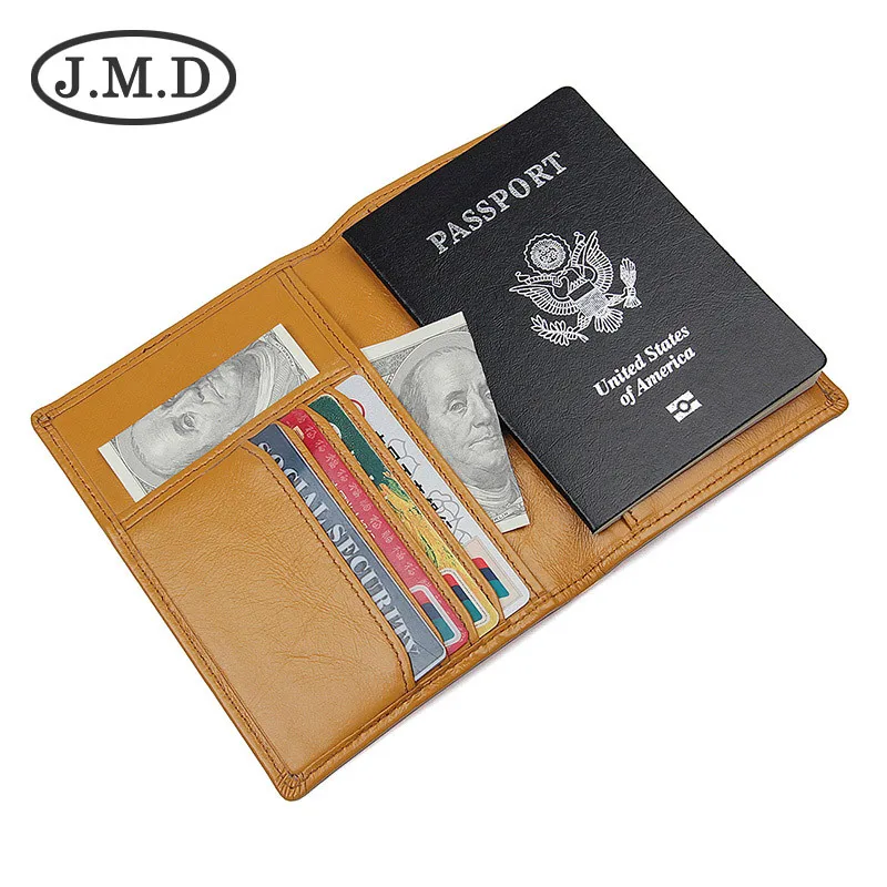 

J.M.D Genuine Leather Document Baotou Layer Butter Cardboard Bag Passport Package RFID Shielding Money Clips 8190