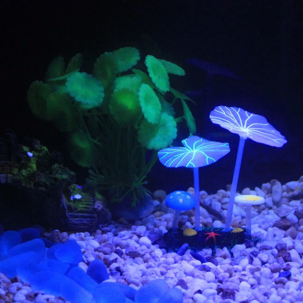 1 шт. аксессуары для аквариумов Искусственный коралловый риф светящийся лист лотоса гриб светящиеся камни украшение аквариума с присоской