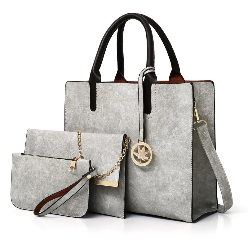 Большой Размеры Сумка-тоут сумка для покупок сумки Для женщин сумки 3 шт./компл. кожаная сумка Для женщин женская сумка+ Сумка-почтальон+ Сумочка Кошелек - Цвет: Gray