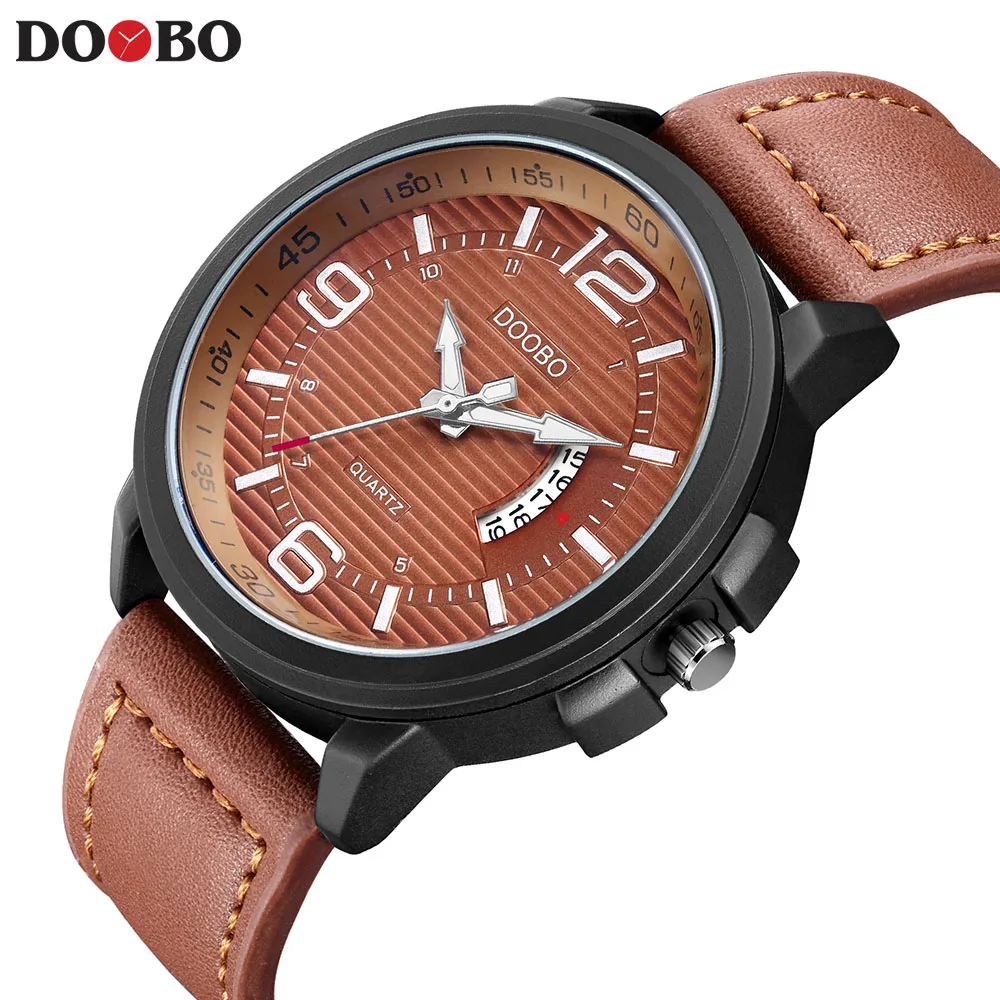 

NEW DOOBO Casual mens watches top brand luxury Leather Men Military Wrist Watch Men Sports Quartz-Watch Relogio Masculino Saat