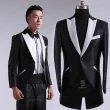 Мужской комплект одежды костюм мужской смокинг официальные костюмы мужские костюмы певица танцор compere представление Шоу Черный Белый