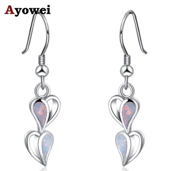 

Ayowei Wedding Decoration Heart Shape For For Women White Fire Opal drop Earring Silver 925 Jewelry OE764A