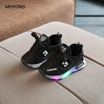 

MHYONS 2018 New Mesh Net Colorful LED Shoes For Girls Boys Candy Color Cute Soft Lovely Baby Sneakers Glowing Shinning Kids Shoe