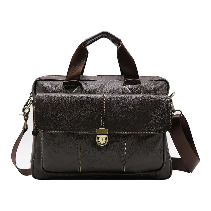 

Brand GO-LUCK Genuine Leather Men's Briefcase Handbag Shoulder Messenger Bags Casual&Business 15" Laptop Computer Pack