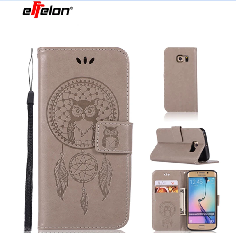 

effelon New Case For Samsung Galaxy S7 Edge G9350 PU Leather Case Stand Function Card Holder Embossed Owl Flip Wallet Case