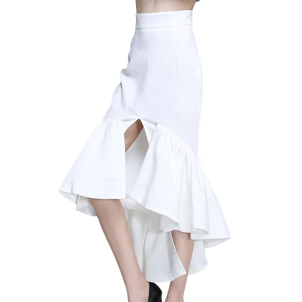 Страуса Новая мода Элегантные оборки дизайнерские тонкие женские бюст длинные юбки женские Saias D30