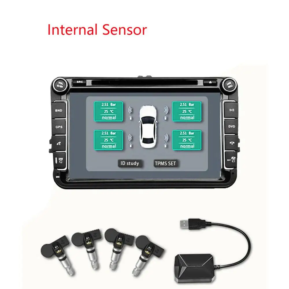 

Wireless Tire Pressure Monitor Digital Module Real-time Display USB TPMS For Android Auto Alarm Vehicle Tool Sensor Transmission