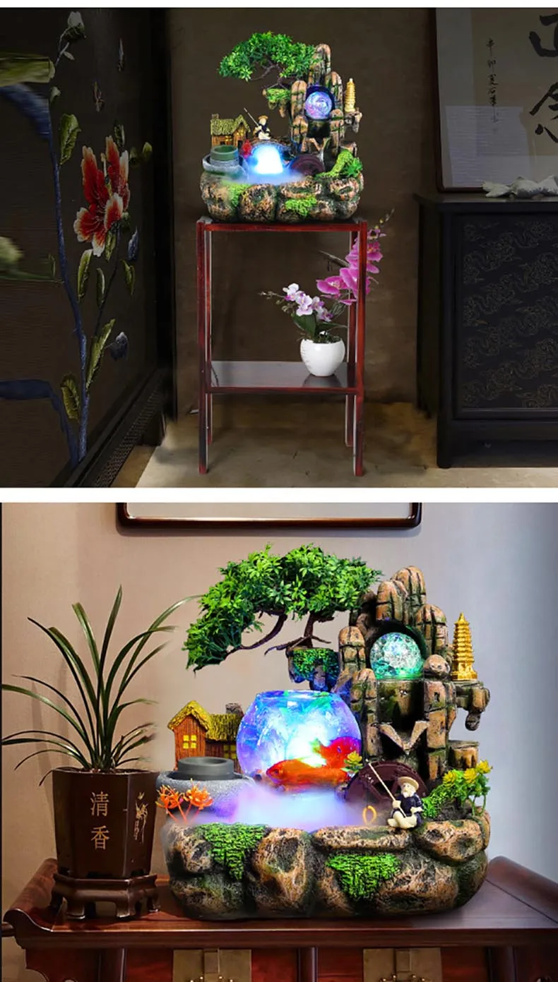 110 В/220 В креативный Настольный микро Пейзаж Rockery водные фонтаны Lucky Feng Shui украшение дома Офис рыба бак увлажнитель