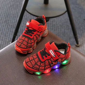 

Fashion Spider man Kids Shoes with Light Air Cushion Damping Children Luminous Sneakers Boy Girl Led Light Shoes Size 21-30