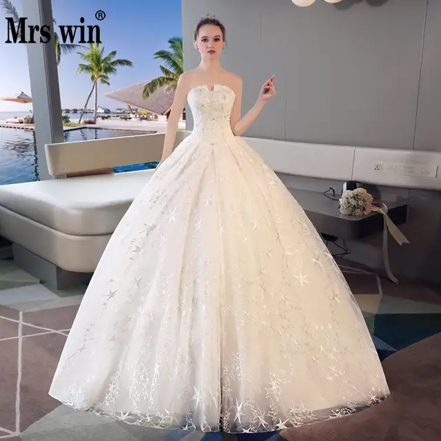 Vestido De Noiva 2018 Strapless Wedding Dress Luxury Long Sweep Vestido De Noiva 2018 Strapless Wedding Dress Luxury Long Sweep Train Bling Stars Embroidery Robe
