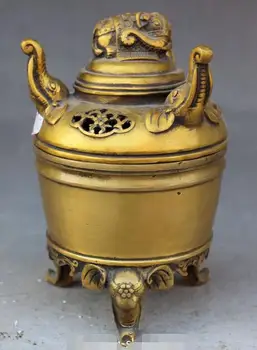 

16CM Chinese Feng Shui Bronze Elephant Heffalump Nose Incense Burner Censer