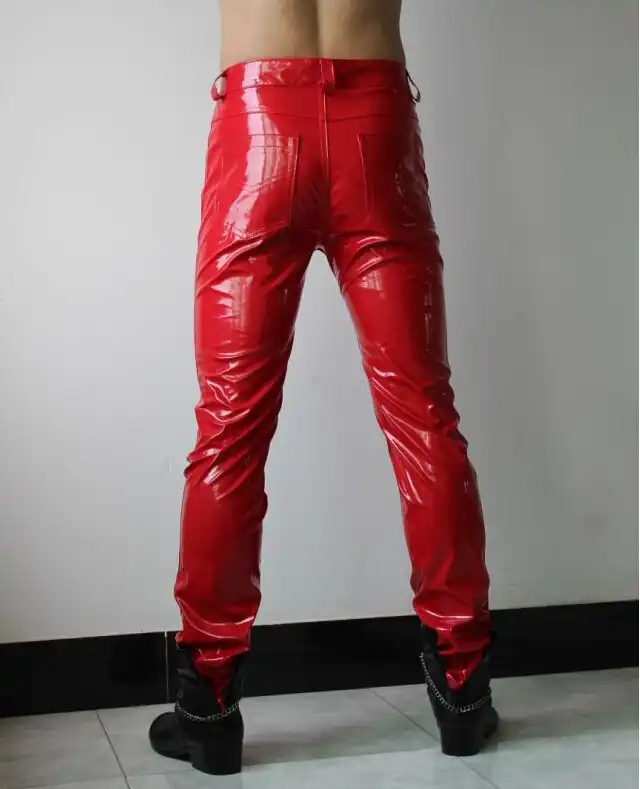 Hot Brand Fashion Men Leather Pants Luxury Designer Man Sexy Pant Long