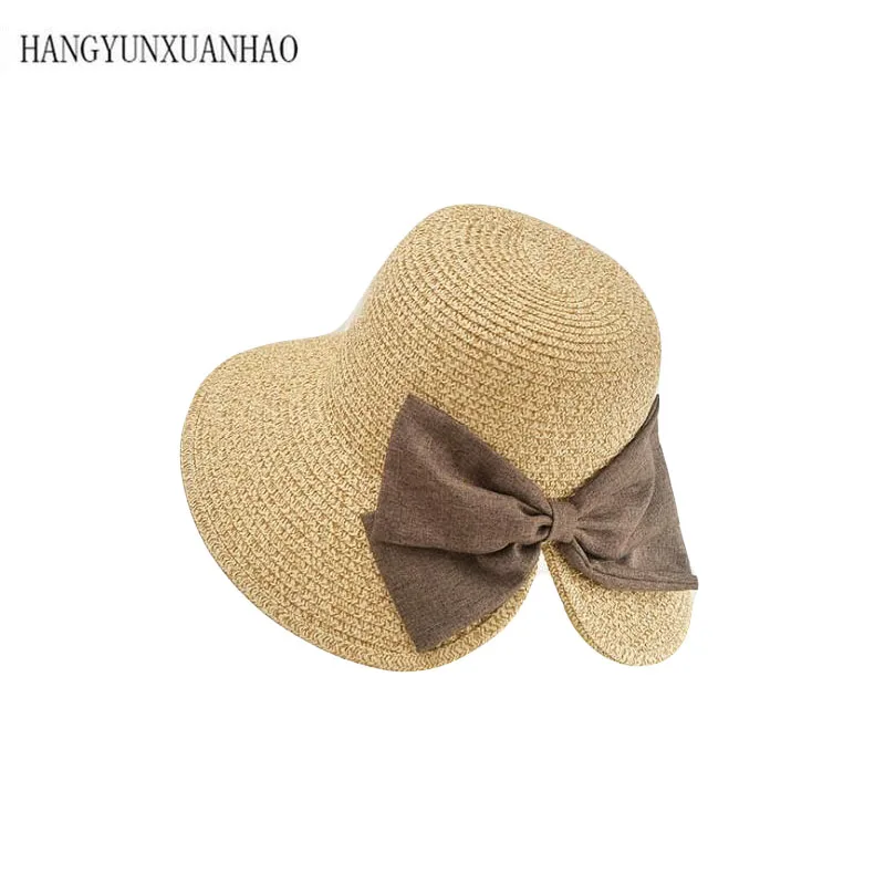 

Summer Women Straw Hats With Big Bow Ladies Sun Visor UV Hat Girls Elegant Fan Sun Caps Paja Sombreros