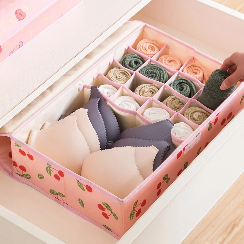 1pcs Cute Pink Drawer Organizador Underwear Non-woven Organizadores With Cover 14 Colors Wardrobe Organizer Box For Socks Bra