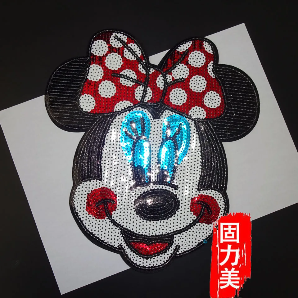 

1pc big size cartoon mickey minnie sequins iron on patch