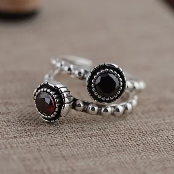 

925 Silver Ring Red Black Cubic Zircon Stone 100% Real S925 Sterling Thai Silver Rings for Women Jewelry Girl Adjustable Size